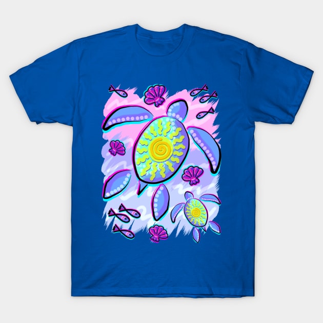 Sea Turtle and Sun Abstract Glitch Ultraviolets T-Shirt by BluedarkArt